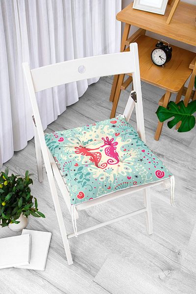 Realhomes Sea Horse Patterned Digital Printed Fluffy Square Chair Cushion