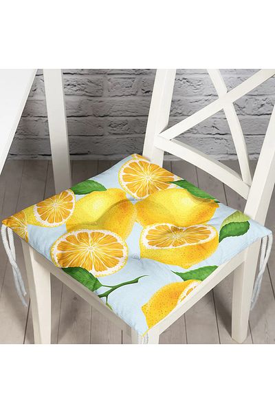 Realhomes Lemon Patterned Fluffy Square Chair Cushion with Blue Background