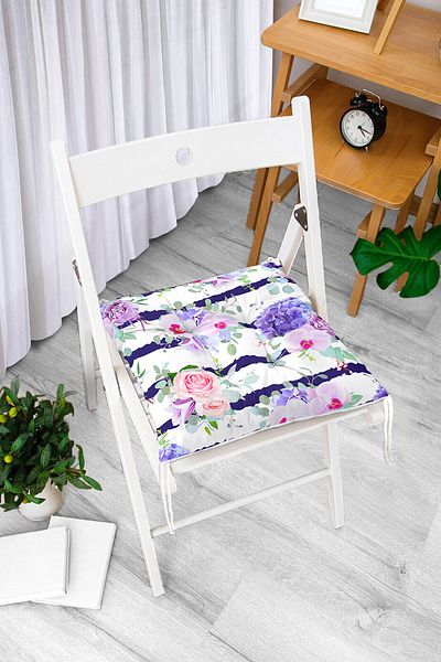 Realhomes Hyacinth Patterned Horizontal Striped Fluffy Square Chair Cushion