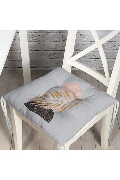 Realhomes Pofidik Chair Cushion with Abstract Drawing Moon and Leaf Motif on Gray Background