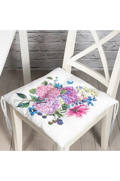 Realhomes Lilac Color Bunch Lily Motif Fluffy Square Chair Cushion