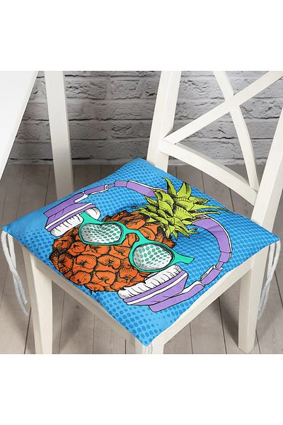 Realhomes Fluffy Chair Cushion with Tropical Pineapple Design with Blue Background