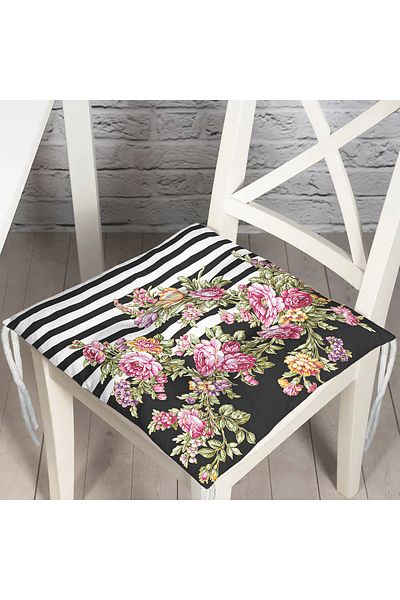 Realhomes Black and White Column Themed Hyacinth Motif Fluffy Square Chair Cushion