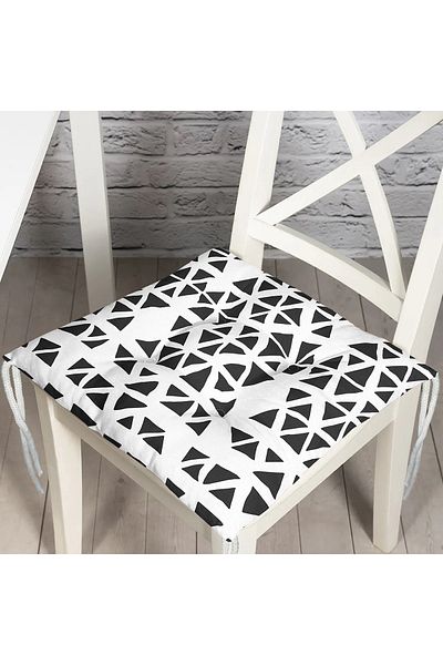 Realhomes Digital Printed Modern Fluffy Chair Cushion with Black Triangle Motif