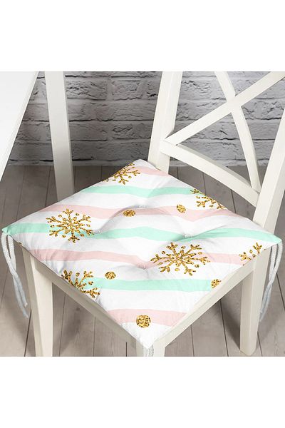 Realhomes Modern Fluffy Chair Cushion with Snowflake Detail on Pink Blue Background