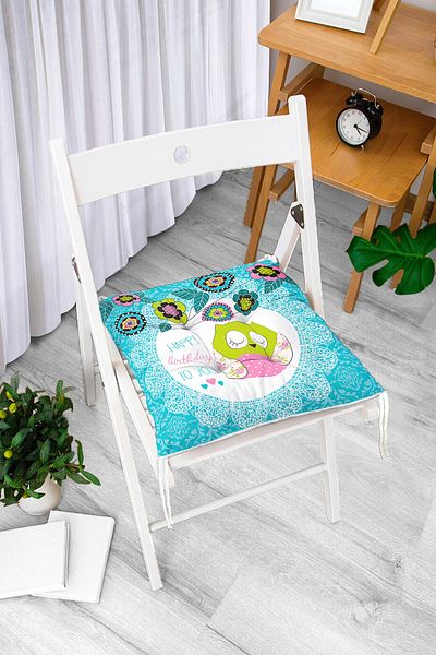 Realhomes Owl Patterned Digital Printed Fluffy Square Chair Cushion