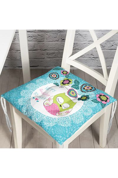 Realhomes Owl Patterned Digital Printed Fluffy Square Chair Cushion