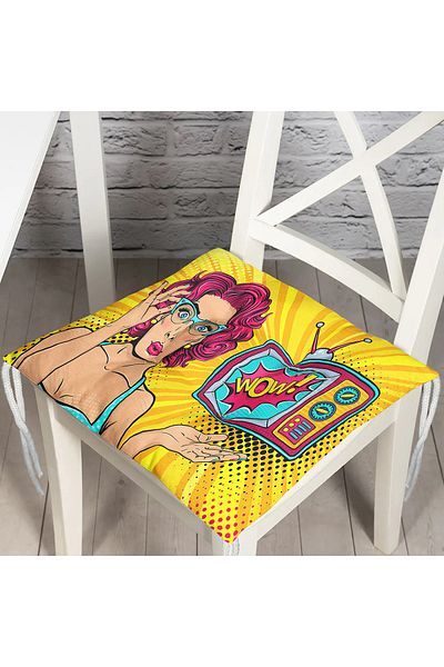 Realhomes Pop Art Wow Patterned Special Design Fluffy Square Chair Cushion