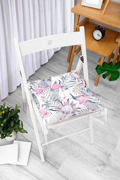 Realhomes Flamingo Patterned Digital Printed Fluffy Chair Cushion