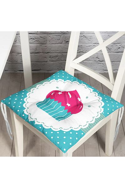 Realhomes Cup Cake Patterned Digital Printed Fluffy Square Chair Cushion