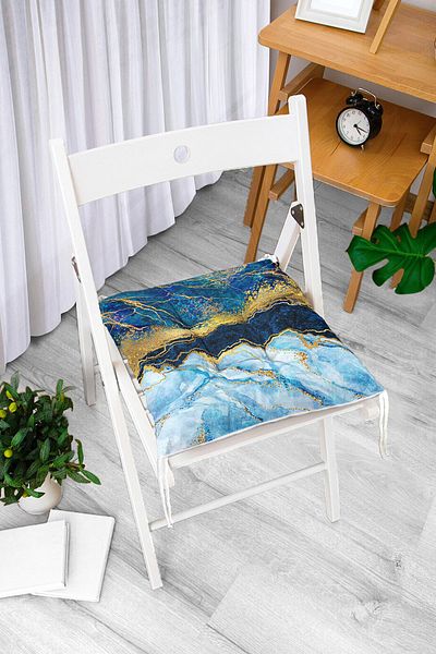 Realhomes Modern Fluffy Chair Cushion with Gold Leaf and Blue Floor