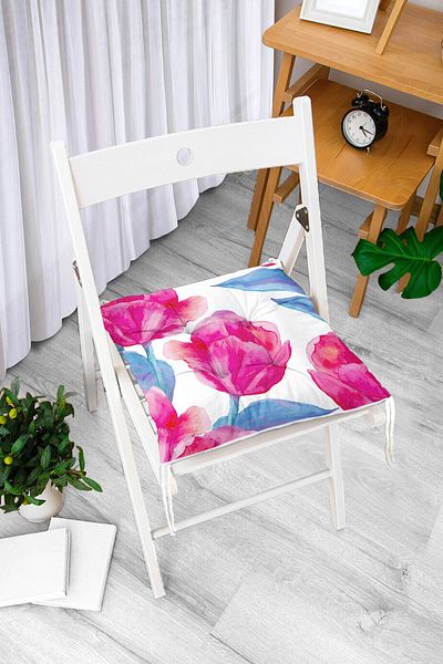 Realhomes Watercolor Tulip Themed Decorative Pofidik Chair Cushion