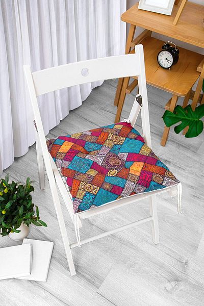 Realhomes Geometric Ethnic Patterned Special Design Pouf Chair Cushion