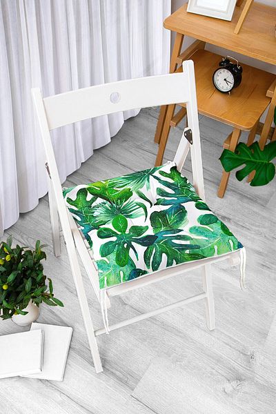 Realhomes Watercolor Tropical Leaves Patterned Special Design Fluffy Chair Cushion