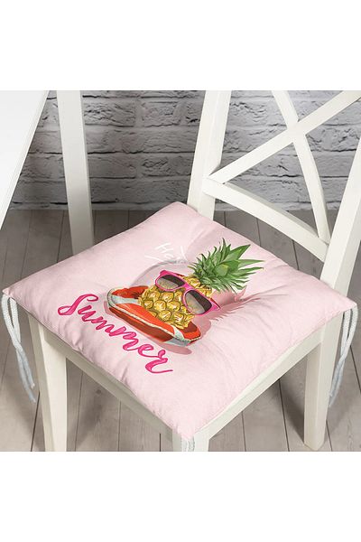 Realhomes Summer Pineapple Patterned Fluffy Chair Cushion with Pink Background