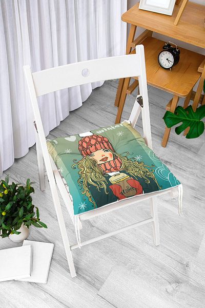 Realhomes Winter Themed Pop Art Patterned Digital Printed Modern Fluffy Chair Cushion