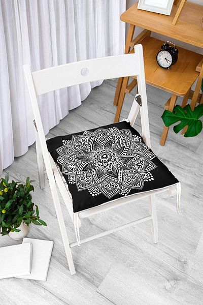 Realhomes Pernă de scaun pufoasă decorativă cu design mandala alb-negru