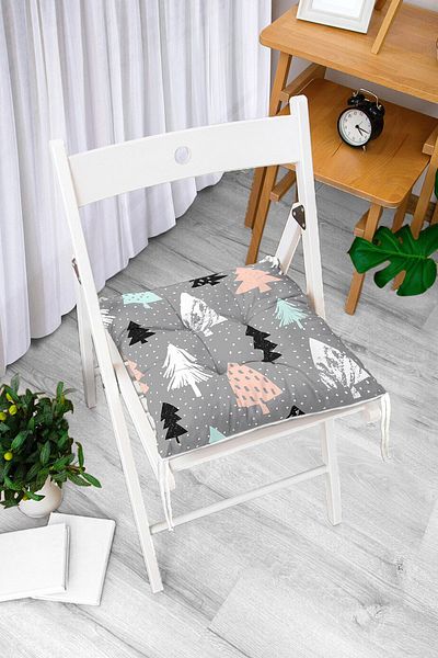 Realhomes Gray Floored Tree Themed Digital Printed Decorative Pouf Chair Cushion