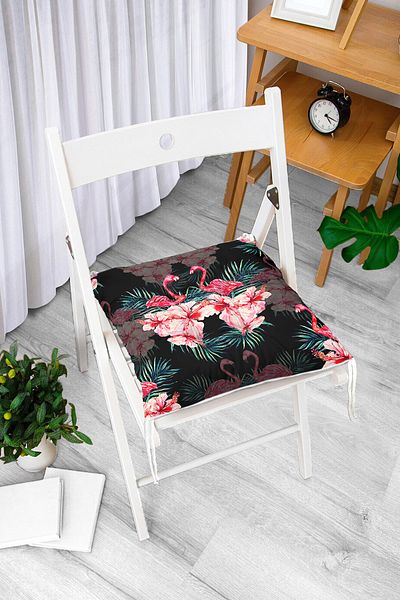 Realhomes Lilien and Flamingo Special Design Fluffy Chair Cushion on Black Background