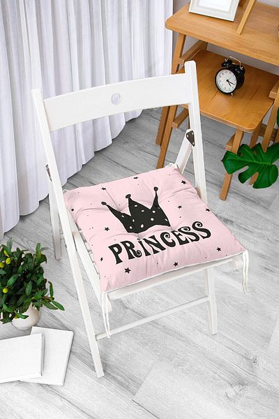 Realhomes Pink Floor Princess Written Digital Printed Pouf Chair Cushion