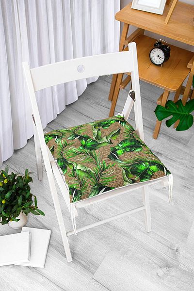 Realhomes Special Design Pouf Chair Cushion with Green Leaf Pattern on Sack Background