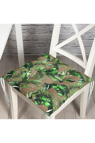 Realhomes Special Design Pouf Chair Cushion with Green Leaf Pattern on Sack Background