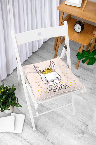 Realhomes Little Princess Patterned Digital Printed Pouf Chair Cushion with Pink Background