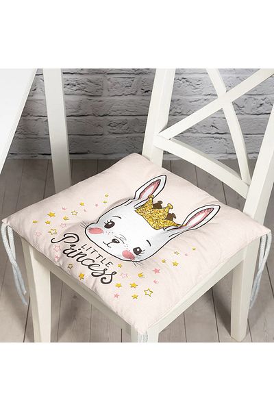 Realhomes Little Princess Patterned Digital Printed Pouf Chair Cushion with Pink Background