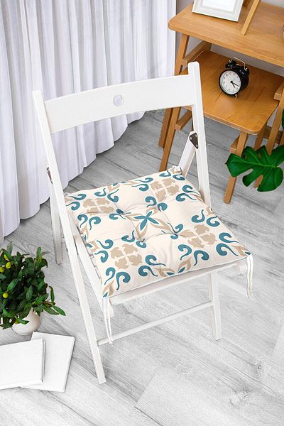 Realhomes Digital Printed Modern Pouf Chair Cushion with Cream Floor