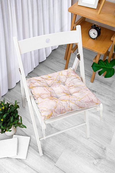 Realhomes Gold Gilded Light Color Marble Patterned Fluffy Chair Cushion