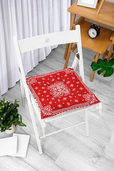 Realhomes Ethnic Motifs Digital Printed Chair Cushion on Red Background