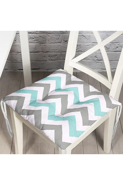 Realhomes Turquoise Gray Zigzag Patterned Digital Printed Modern Pouf Chair Cushion
