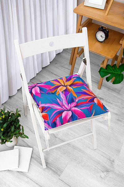 Realhomes Blue Floor Leaves Specially Designed Fluffy Chair Cushion