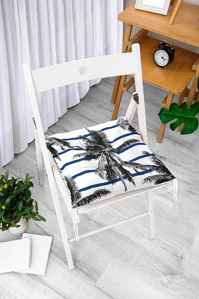 Realhomes Striped Palm Leaves Puffy Square Chair Cushion