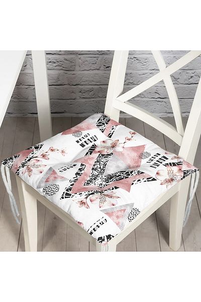 Realhomes Geometric Patterned Floral Digital Printed Fluffy Chair Cushion