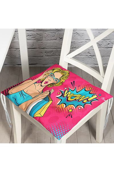 Realhomes Pink Pop Art Wow Designed Pofidik Square Chair Cushion