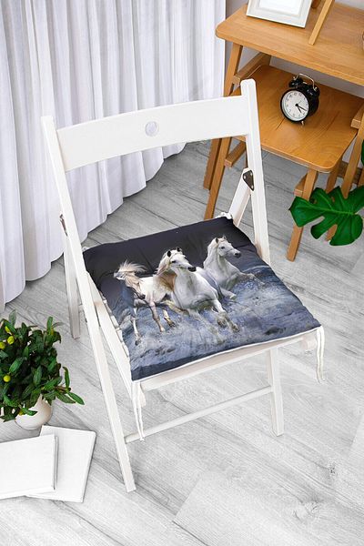 Realhomes Digital Printed Fluffy Square Chair Cushion with Horse Picture