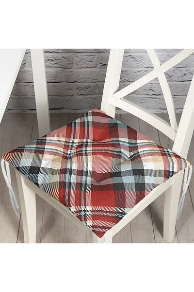 Realhomes Red Black White Plaid Patterned Fluffy Square Chair Cushion
