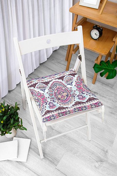 Realhomes Lilac Color Tile Printed Puffy Square Chair Cushion