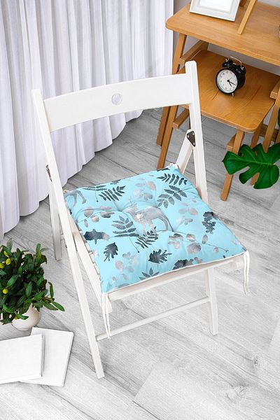 Realhomes Blue Background Deer and Leaf Patterned Fluffy Square Chair Cushion