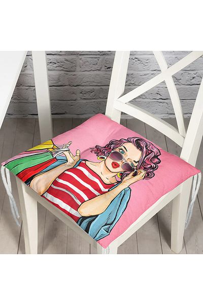 Realhomes Pink Background Popart Patterned Fluffy Square Chair Cushion