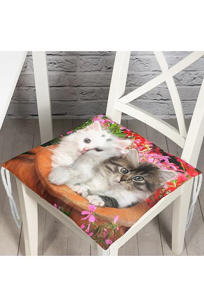 Realhomes Cute Cats Digital Printed Fluffy Square Chair Cushion