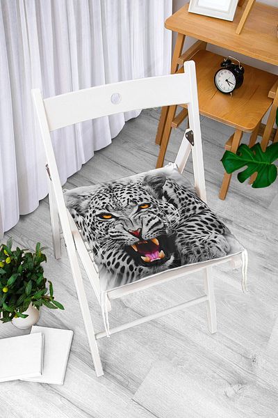 Realhomes Leopard Patterned Digital Printed Fluffy Square Chair Cushion