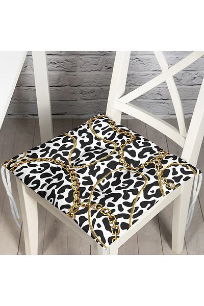 Realhomes Leopard Patterned Gold Detailed Special Design Modern Pouf Chair Cushion