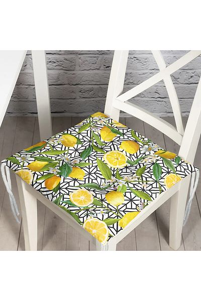 Realhomes Geometric And Lemon Patterned 3D Digital Printed Pouf Chair Cushion