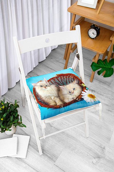 Realhomes Digital Printed Fluffy Square Chair Cushion with Cat