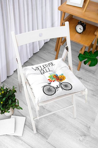 Realhomes Welcome Fall Printed Digital Printed Pofidik Square Chair Cushion