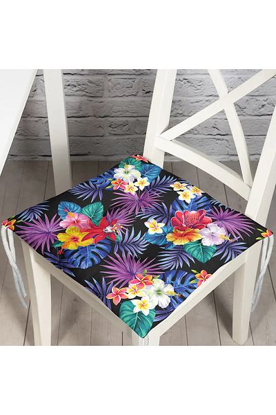 Realhomes Pofidik Square Chair Cushion with Colorful Flowers Design on Black Background