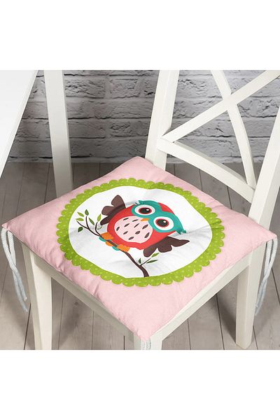 Realhomes Owl Patterned Digital Printed Fluffy Square Chair Cushion