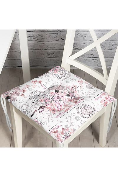 Realhomes Powder Color Embroidered Wheels Motif Fluffy Square Chair Cushion